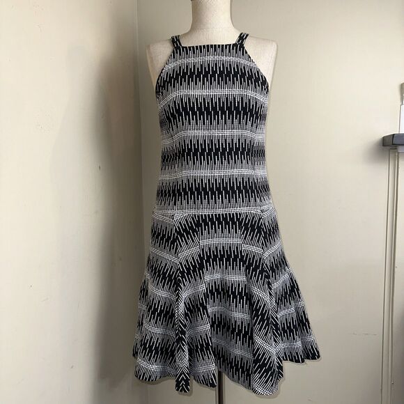 THAKOON ADDITION Black White Raised Stitch Sleeveless Mini Drop Waist Dress Sz 4 - Picture 1 of 8